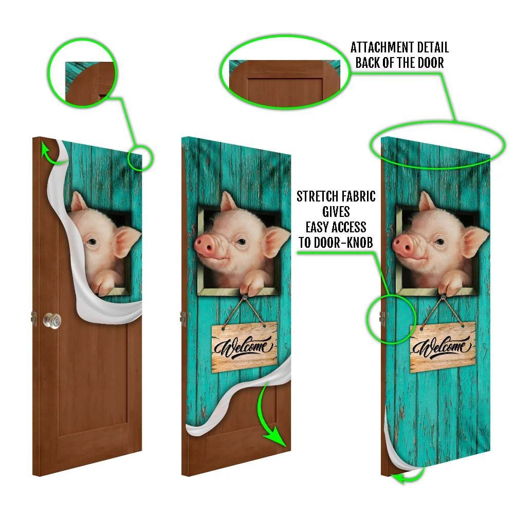 Pig Welcome Door Cover, Unique Gifts Doorcover, Christmas Door Knob Covers, Christmas Outdoor Decoration