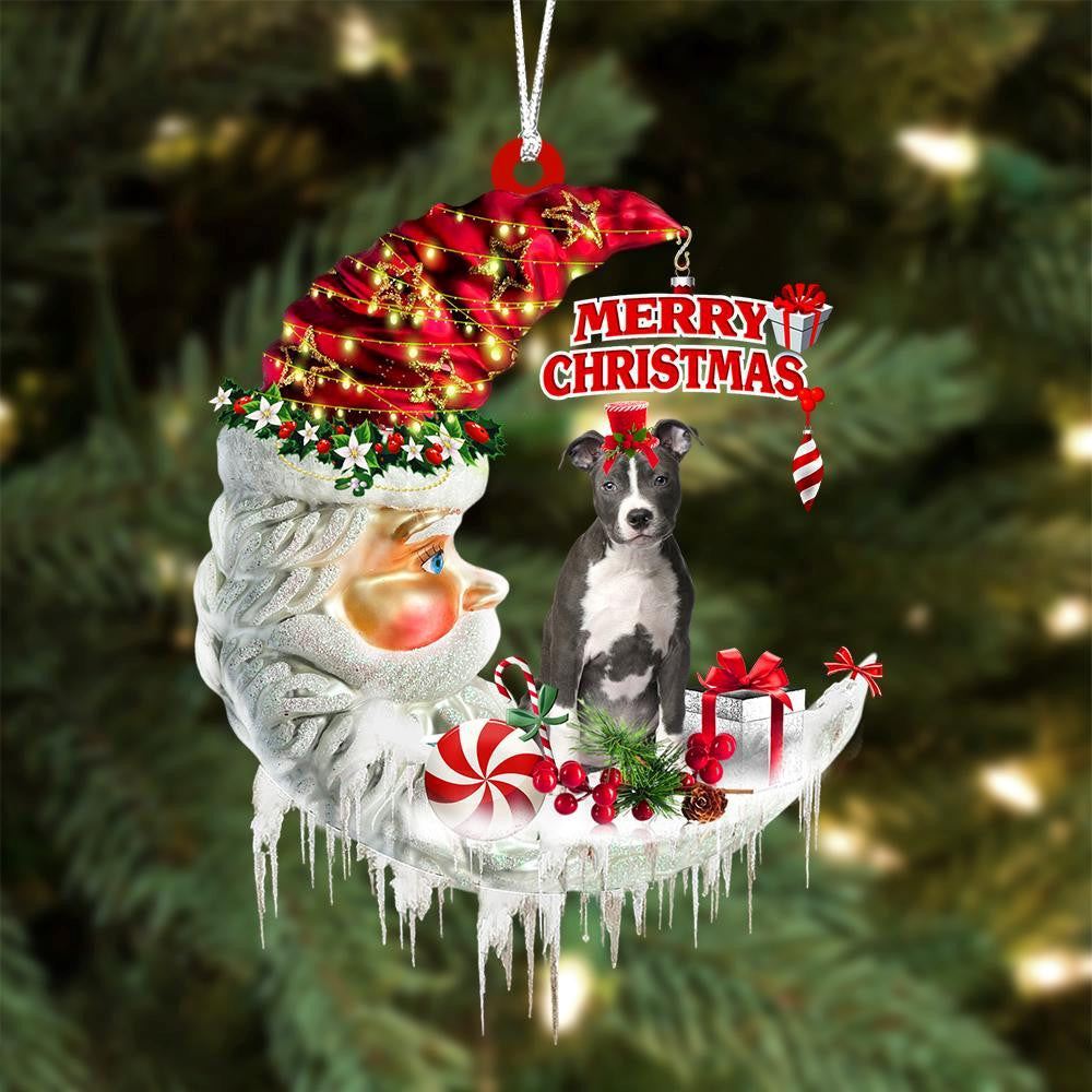 Pit Bull On The Moon Merry Christmas Hanging Ornament, Christmas Gift, Christmas Tree Decorations, Christmas Ornament 2023