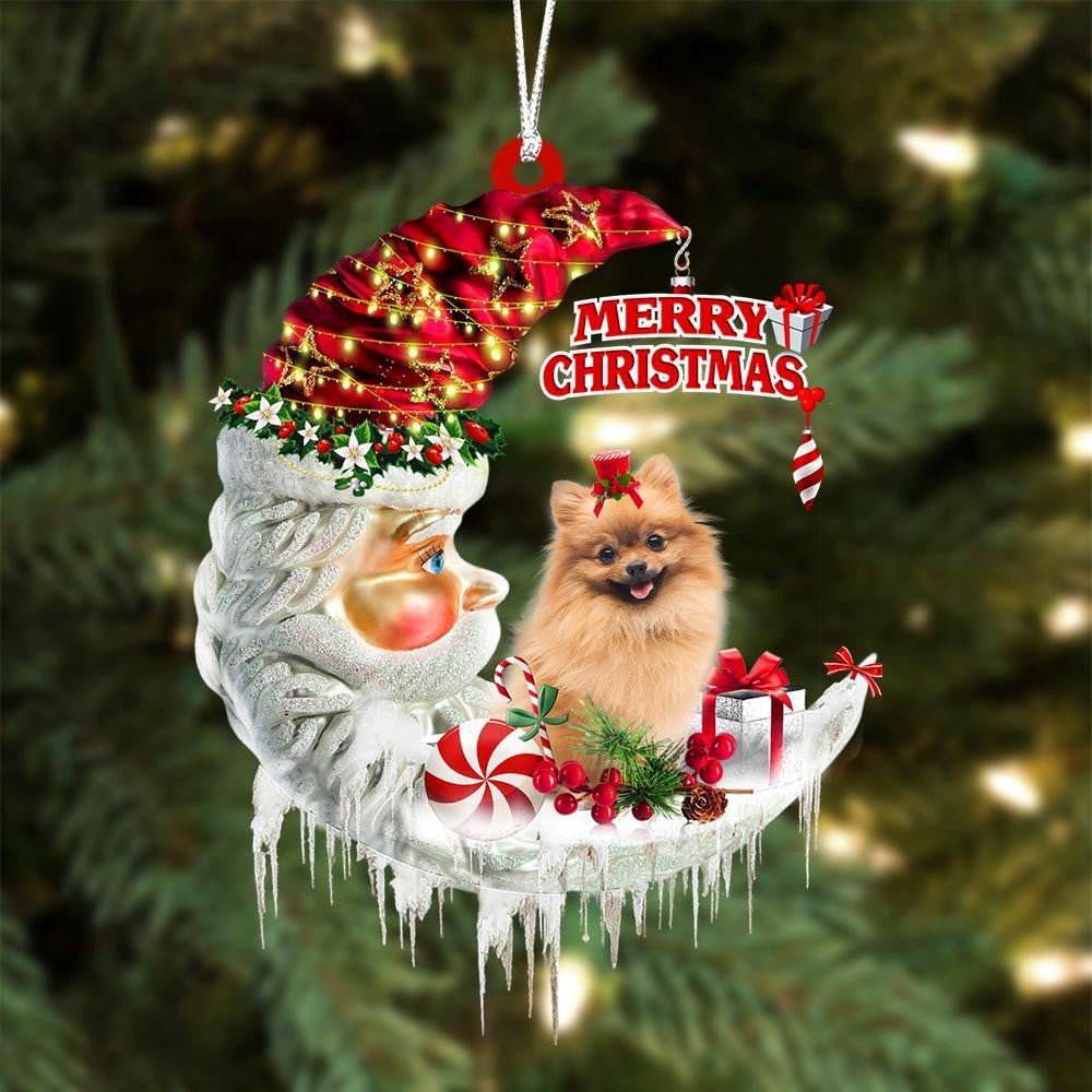 Pomeranian On The Moon Merry Christmas Hanging Ornament, Christmas Gift, Christmas Tree Decorations, Christmas Ornament 2023