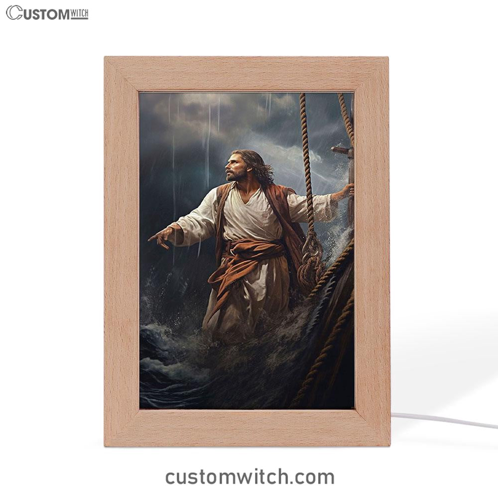 Power Jesus Christ Came To Rescue A Fishing Boat Frame Lamp Prints - Jesus Frame Lamp Art - Christian Art Decor
