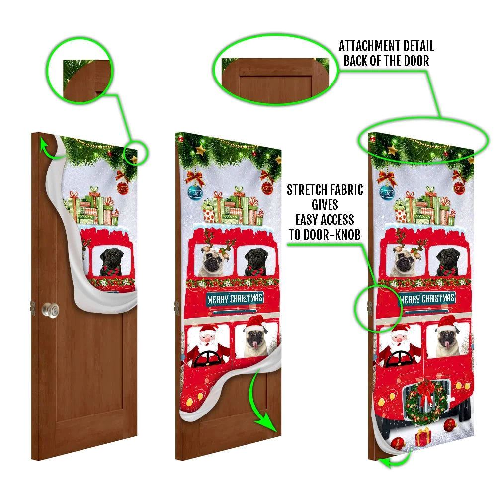 Pugs Christmas Bus Door Cover, Housewarming Gifts, Christmas Garage Door Covers, Christmas Outdoor Decoration