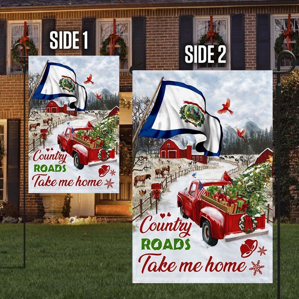 Red Truck West Virginia Flag Country Roads Take Me Home Flag, Christmas Garden Flag, Home Decor Accessories, Christmas Outdoor Decor Ideas