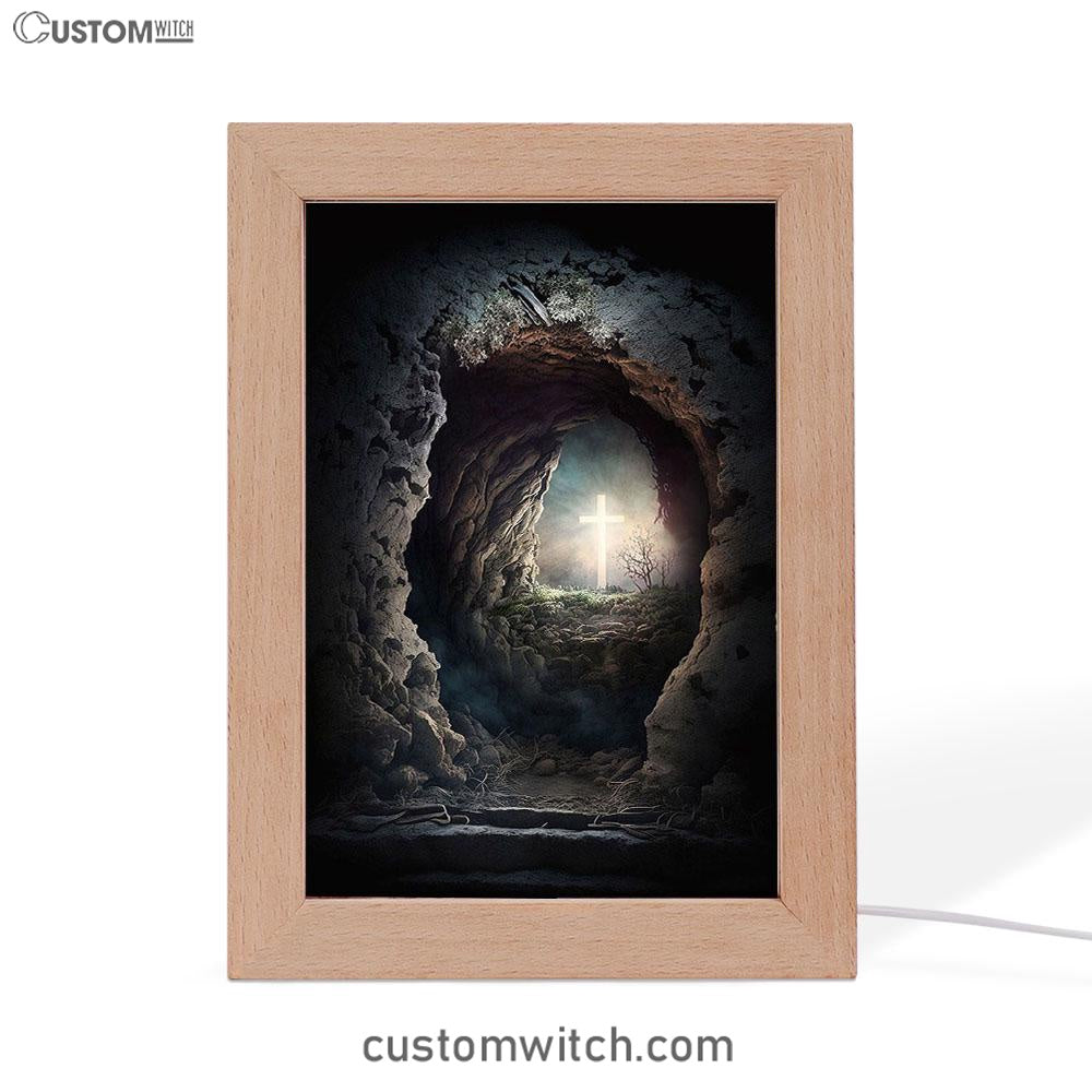 Resurrection Light Empty Tomb With Crucifix Dawn Frame Lamp Prints - Religious Frame Lamp Art - Christian Decor