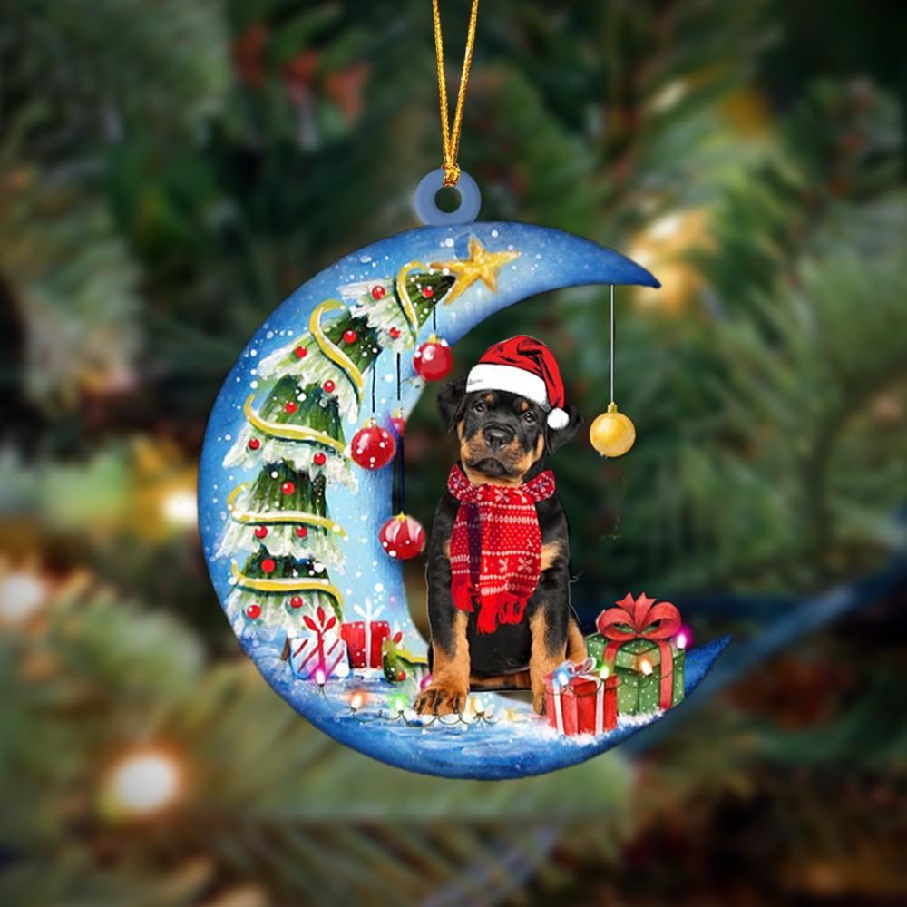 Rottweiler On The Moon Merry Christmas Hanging Ornaments, Christmas Gift, Christmas Tree Decorations, Christmas Ornament 2023