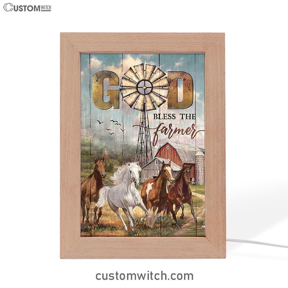 Running Horses God Bless The Farmer Frame Lamp Print - Inspirational Frame Lamp Art - Christian Art Home Decor