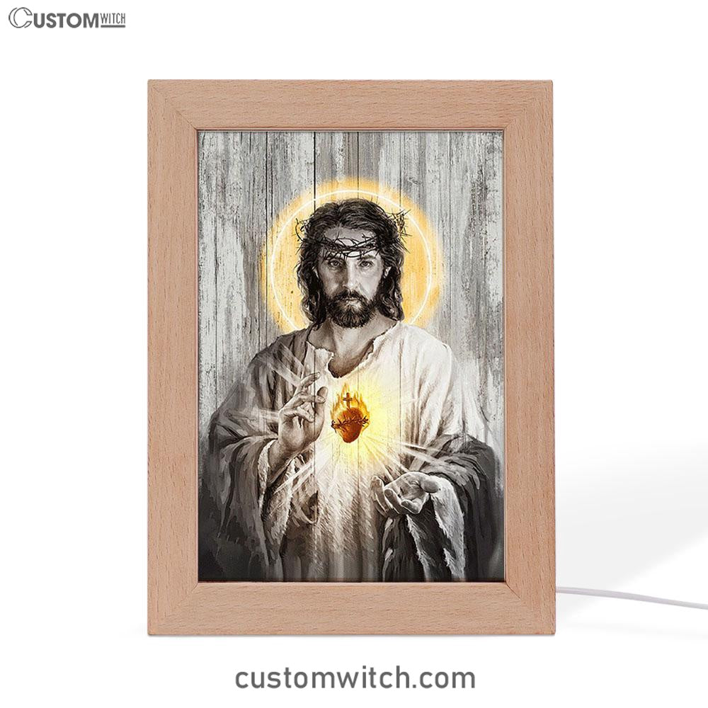 Sacred Heart Of Jesus Frame Lamp Print - Inspirational Frame Lamp Art - Christian Art Home Decor
