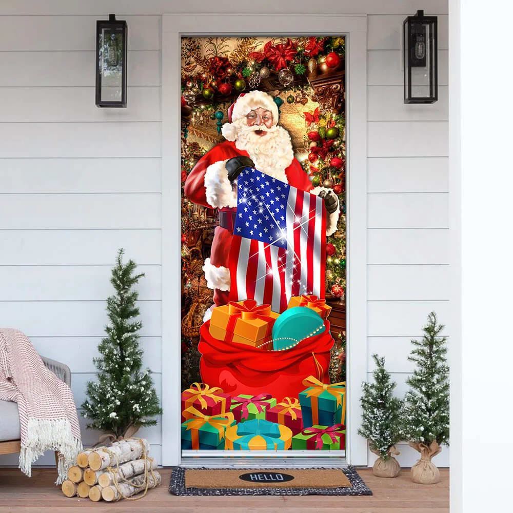 Santa Laughing Door Cover, American Christmas Door Cover, Christmas Door Knob Covers, Christmas Outdoor Decoration
