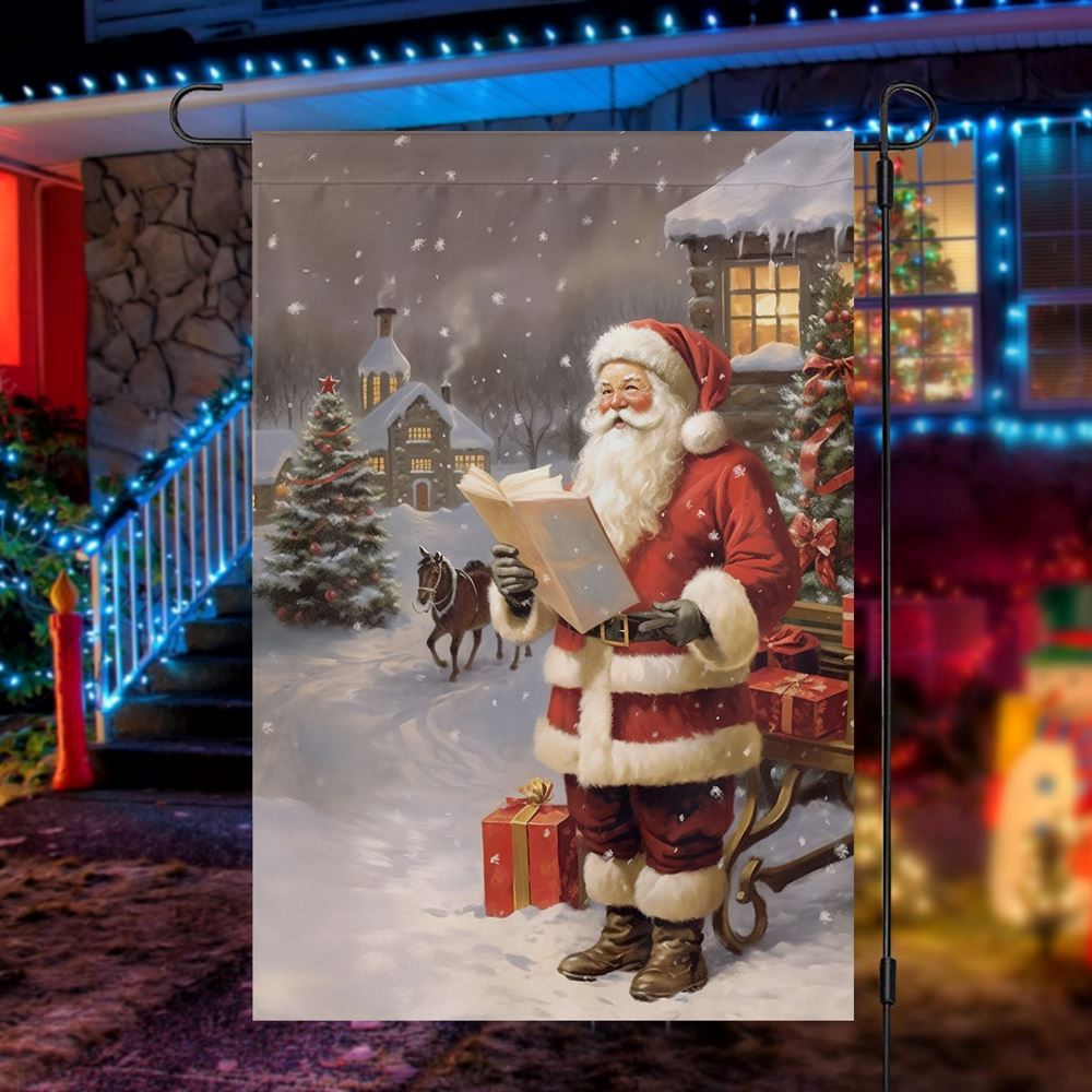 Santa's Snowy Soiree Gifts And Reading Book Flag, Christmas Garden Flag, Home Decor Accessories, Christmas Outdoor Decor Ideas