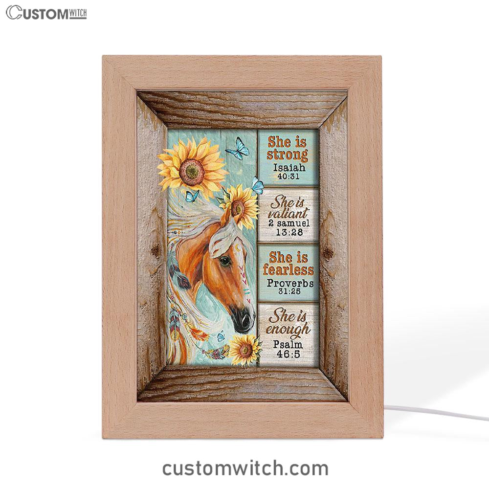 She Is Strong Horse Sunflower Butterfly Frame Lamp Print - Inspirational Frame Lamp Art - Christian Art Home Decor
