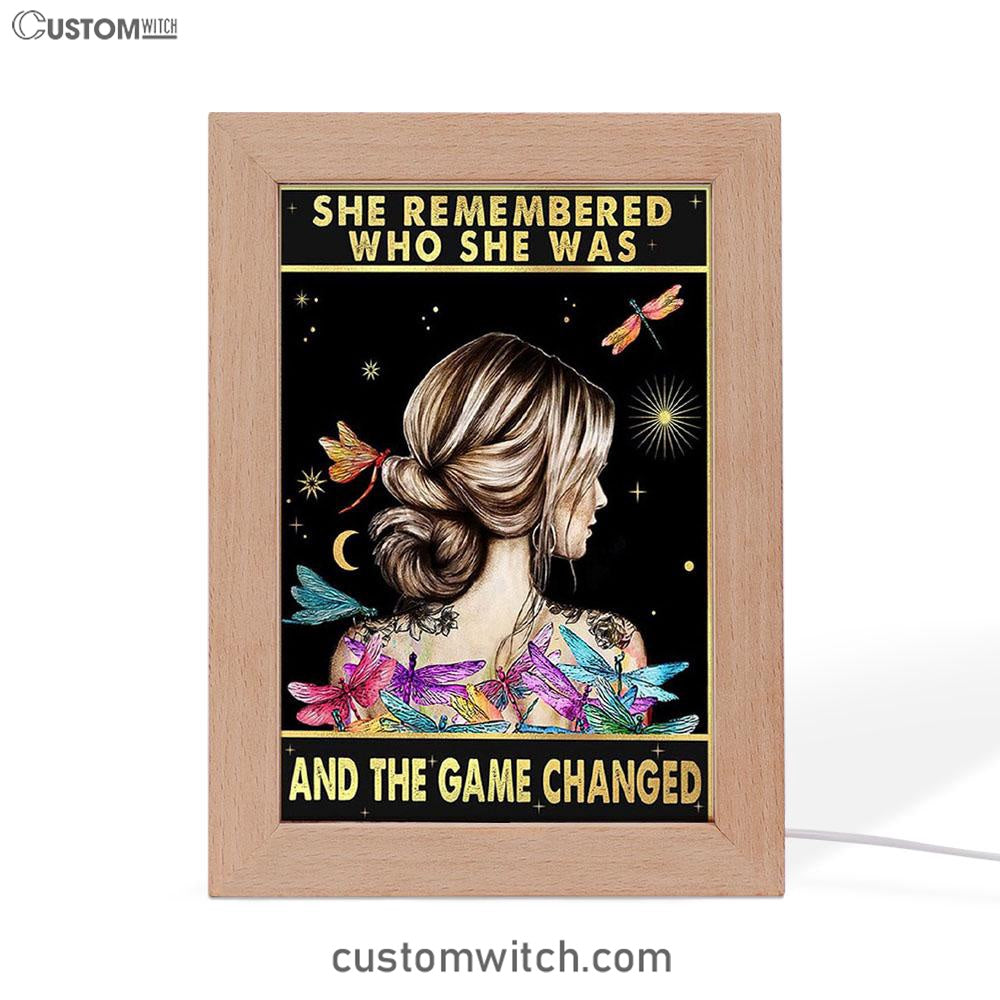 She Remembered Who She Was Frame Lamp Art - Boho Hippie Dragonfly Decor
