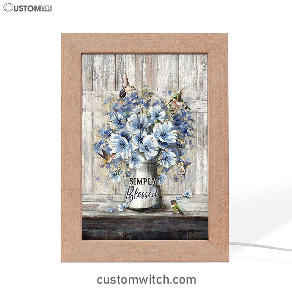 Simply Blessed Blue Daisy Flower Frame Lamp Art - Bible Verse Wooden Lamp - Inspirational Art - Christian Home Decor