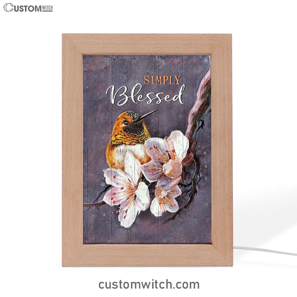 Simply Blessed Flower Yellow Hummingbird Frame Lamp Art - Bible Verse Wooden Lamp - Inspirational Art - Christian Home Decor