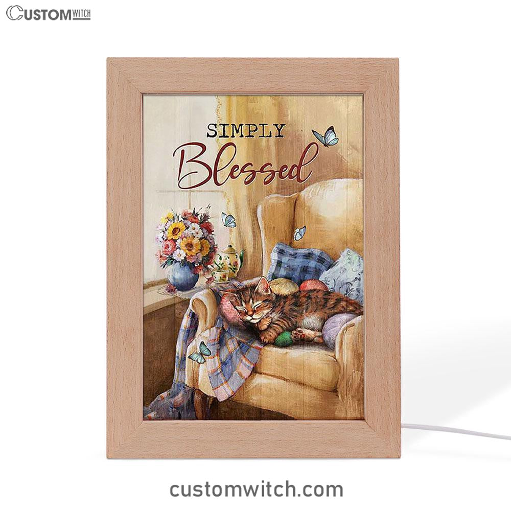 Simply Blessed Room Sleeping Cat Flower Frame Lamp Print - Inspirational Frame Lamp Art - Christian Art Home Decor