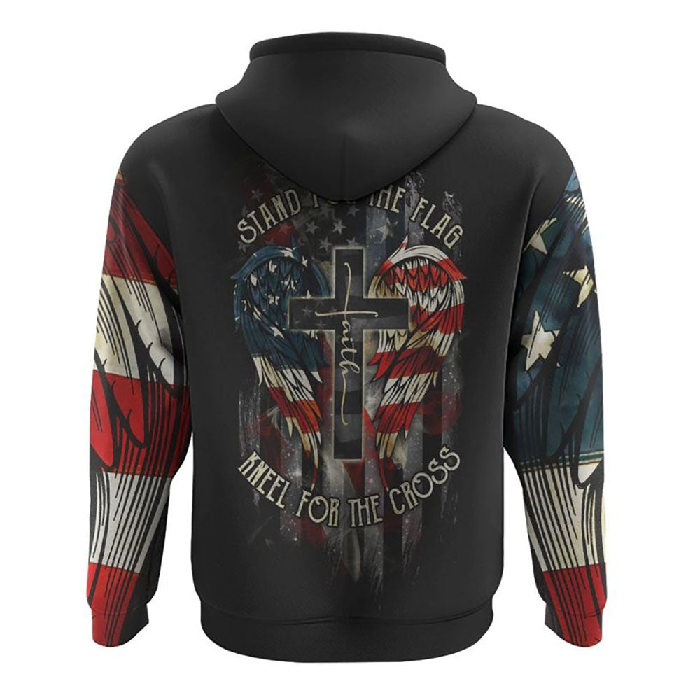 Stand For The Flag Kneel For The Cross Wings Smoke All Over Print 3D Hoodie, Christian Hoodie, Christian Sweatshirt, Bible Verse Shirt