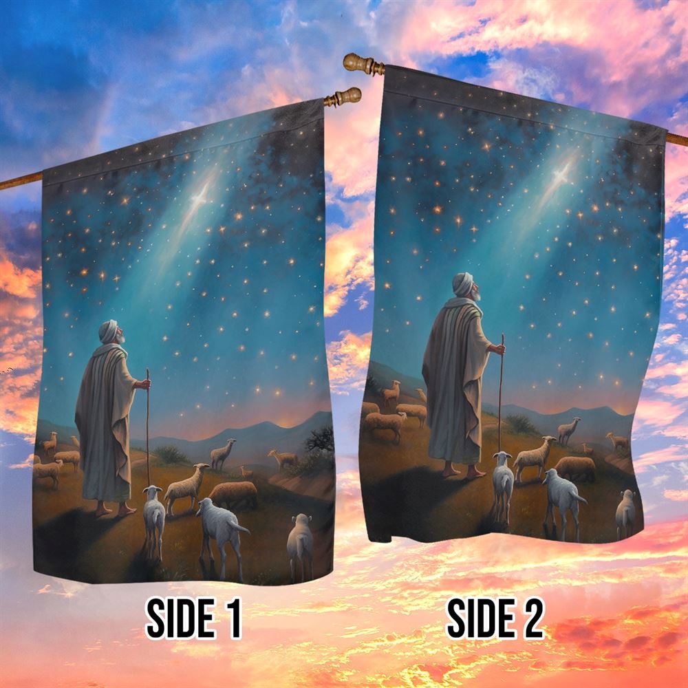 Starlit Journey to Bethlehem With Shepherd's Flag, Christian Christmas House Flag, Christmas Outdoor Decor Ideas