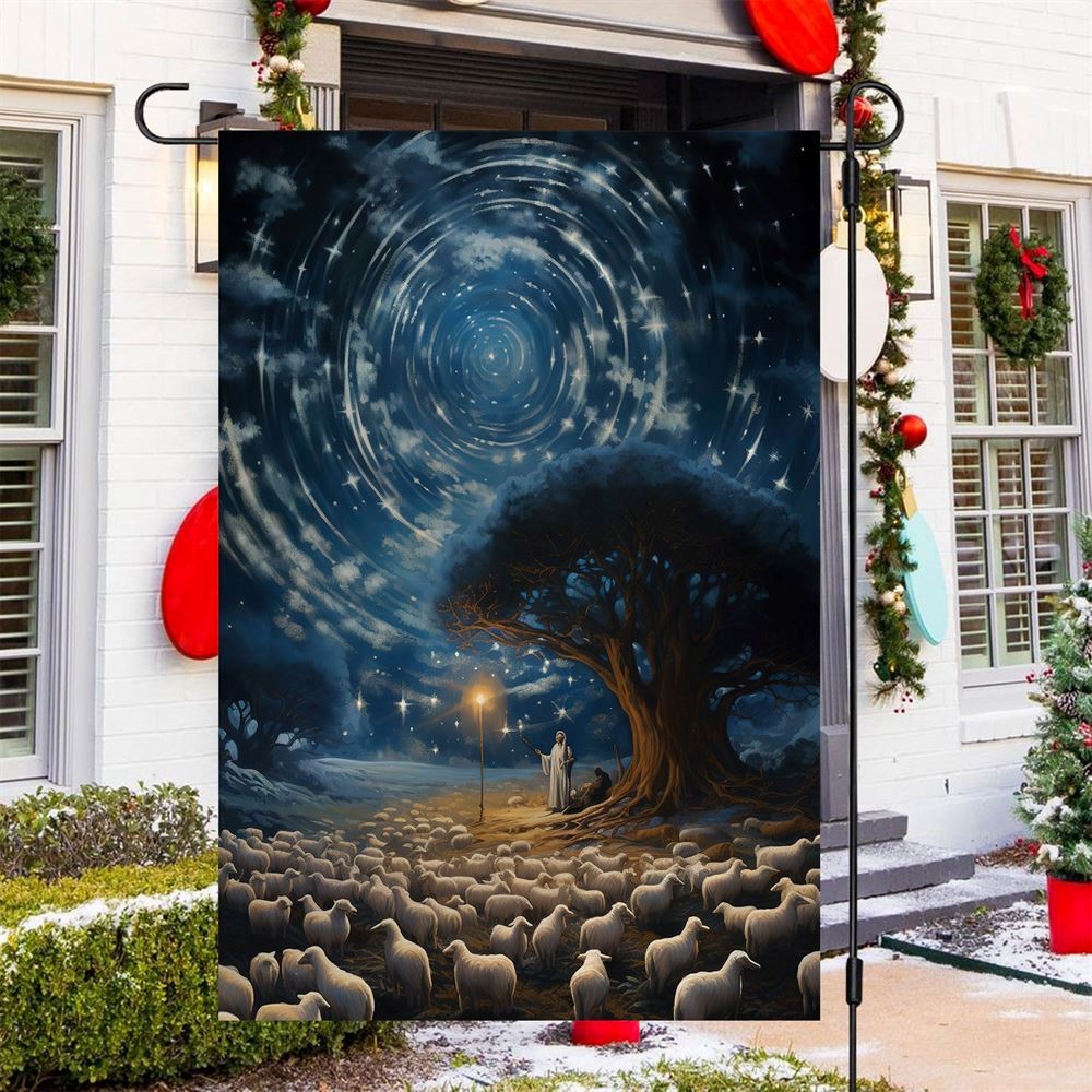 Starry Night Of The Shepherd Christmas Eve's Tranquil Watch Flag, Christmas Garden Flag, Home Decor Accessories, Christmas Outdoor Decor Ideas