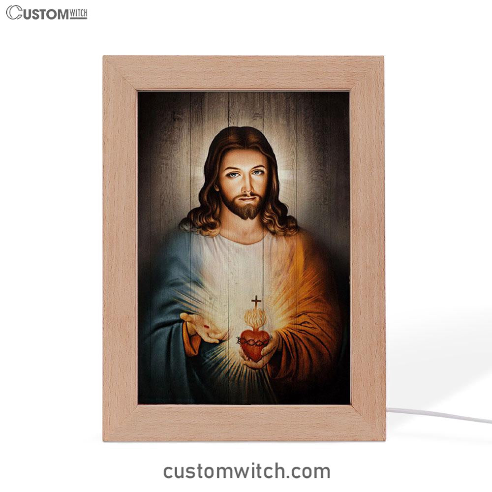 Stunning Heart Walking With Jesus Frame Lamp Frame Lamp Art - Christian Night Light - Bible Verse Wooden Lamp