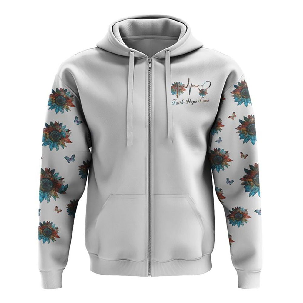 Sunflower Faith Butterfly All Over Print 3D Hoodie, Christian Hoodie, Christian Sweatshirt, Bible Verse Shirt