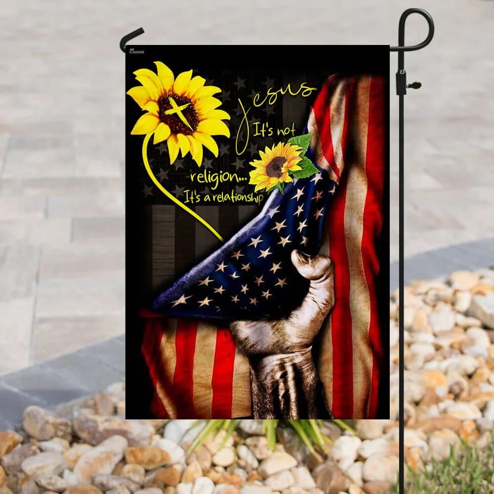 Sunflower Jesus It's A Relationship House Flag, Outdoor Religious Flags, Christian Flag, Scripture Flag, Garden Banner