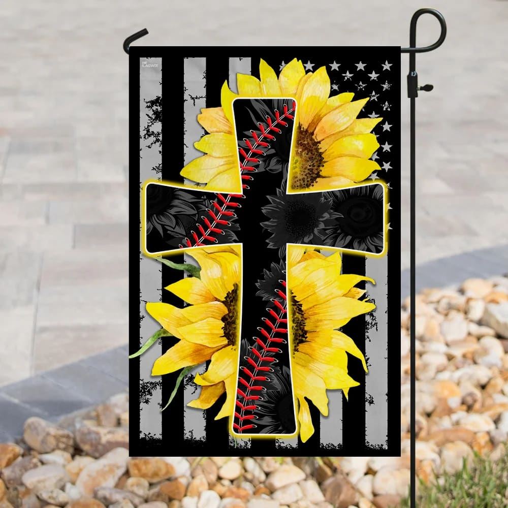 Sunflower Jesus Jesus And Softball Sunflower Christian Cross House Flag, Outdoor Religious Flags, Christian Flag, Scripture Flag, Garden Banner