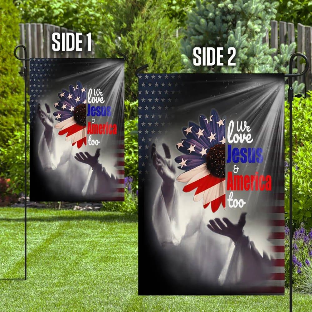 Sunflower Jesus We Love Jesus And America Too House Flag, Outdoor Religious Flags, Christian Flag, Scripture Flag, Garden Banner