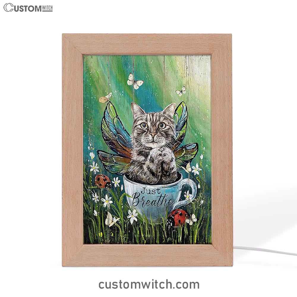 Tabby Cat Just Breathe Frame Lamp Art - Christian Art Decor - Gift For Cat Lover