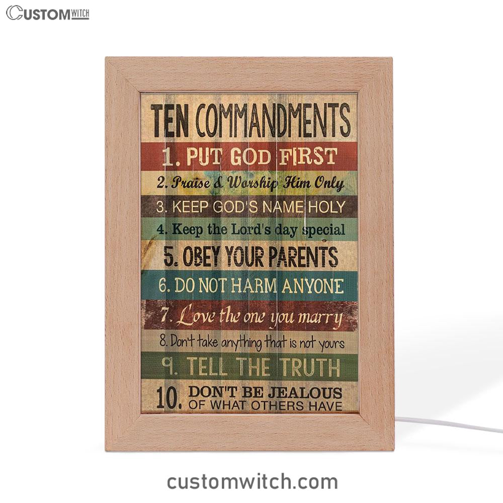 Ten Commandments Frame Lamp Art - Christian Night Light Decor