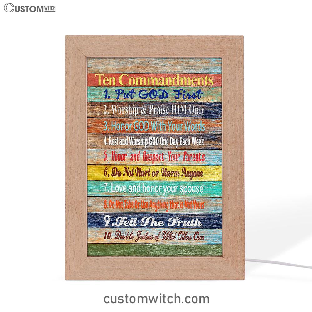 Ten Commandments Frame Lamp Decor - Christian Night Light Decor