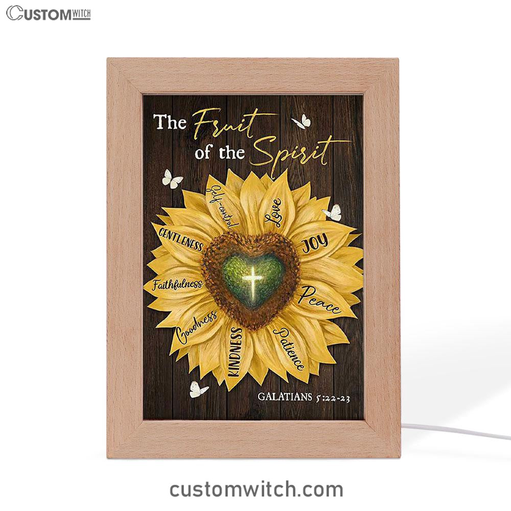 The Fruit Of The Spirit Sunflower Heart Shape Cross Frame Lamp Art - Bible Verse Wooden Lamp - Inspirational Art - Christian Home Decor