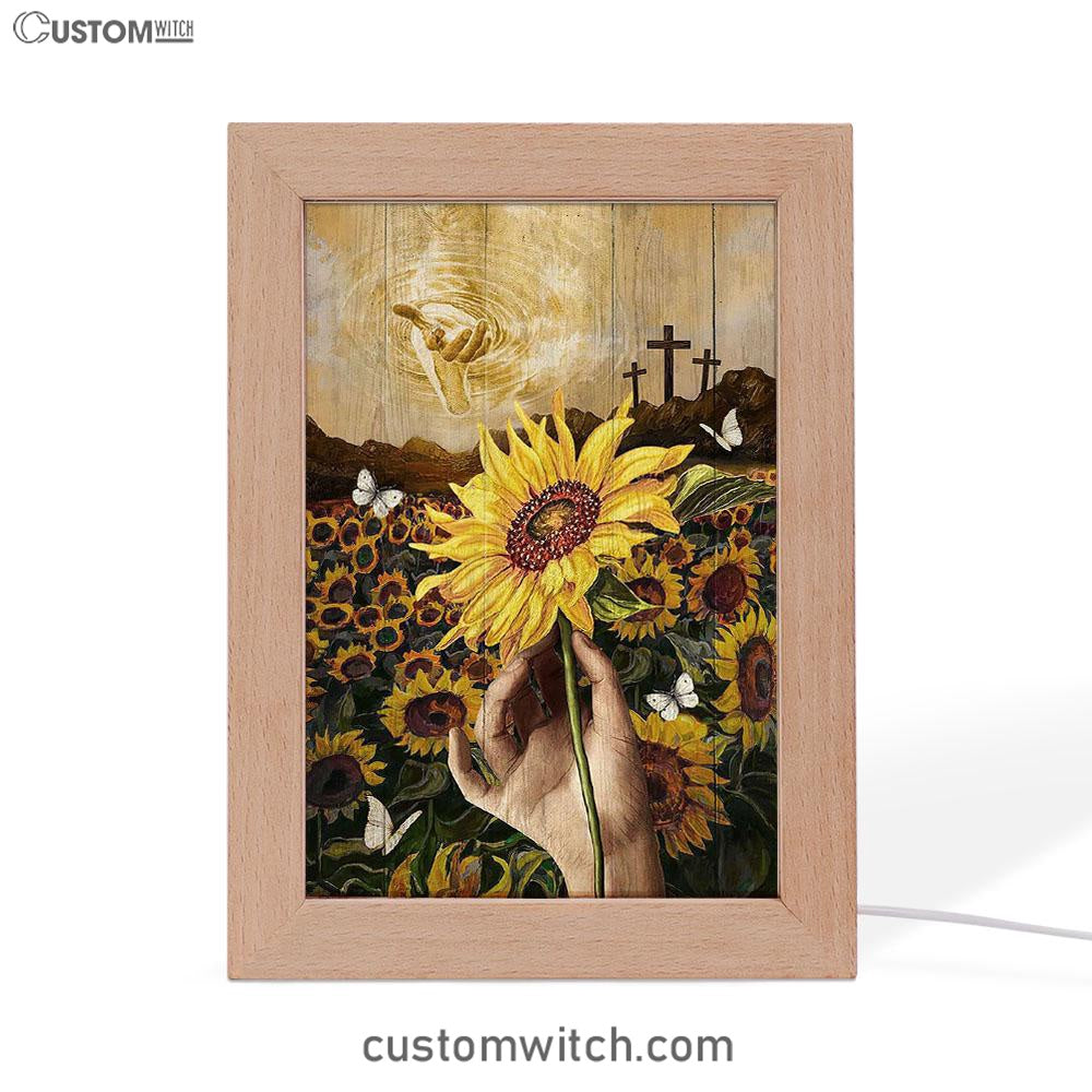 The Hand Of God Sunflower Field White Butterfly Frame Lamp Art - Christian Art - Bible Verse Art - Religious Home Decor