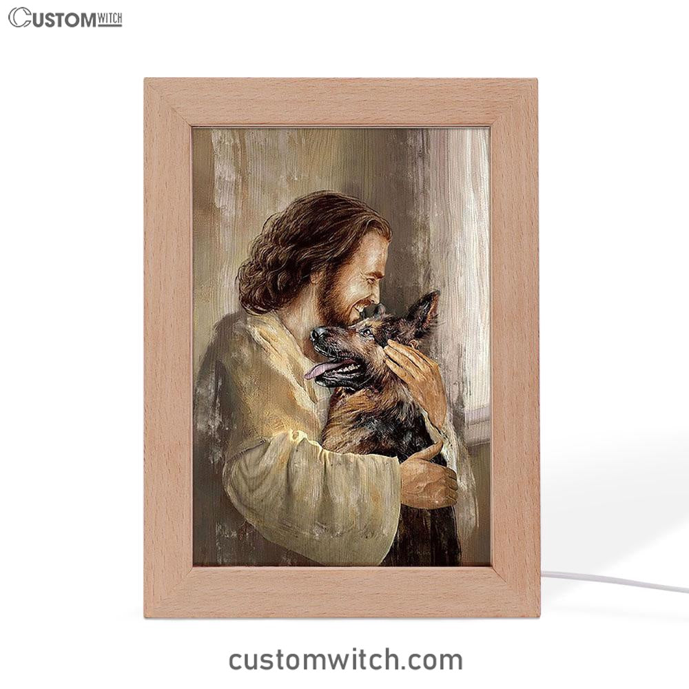 The Life Of Jesus Hug German Shepherd Dog Frame Lamp Art - Christian Art - Bible Verse Art - Religious Home Decor