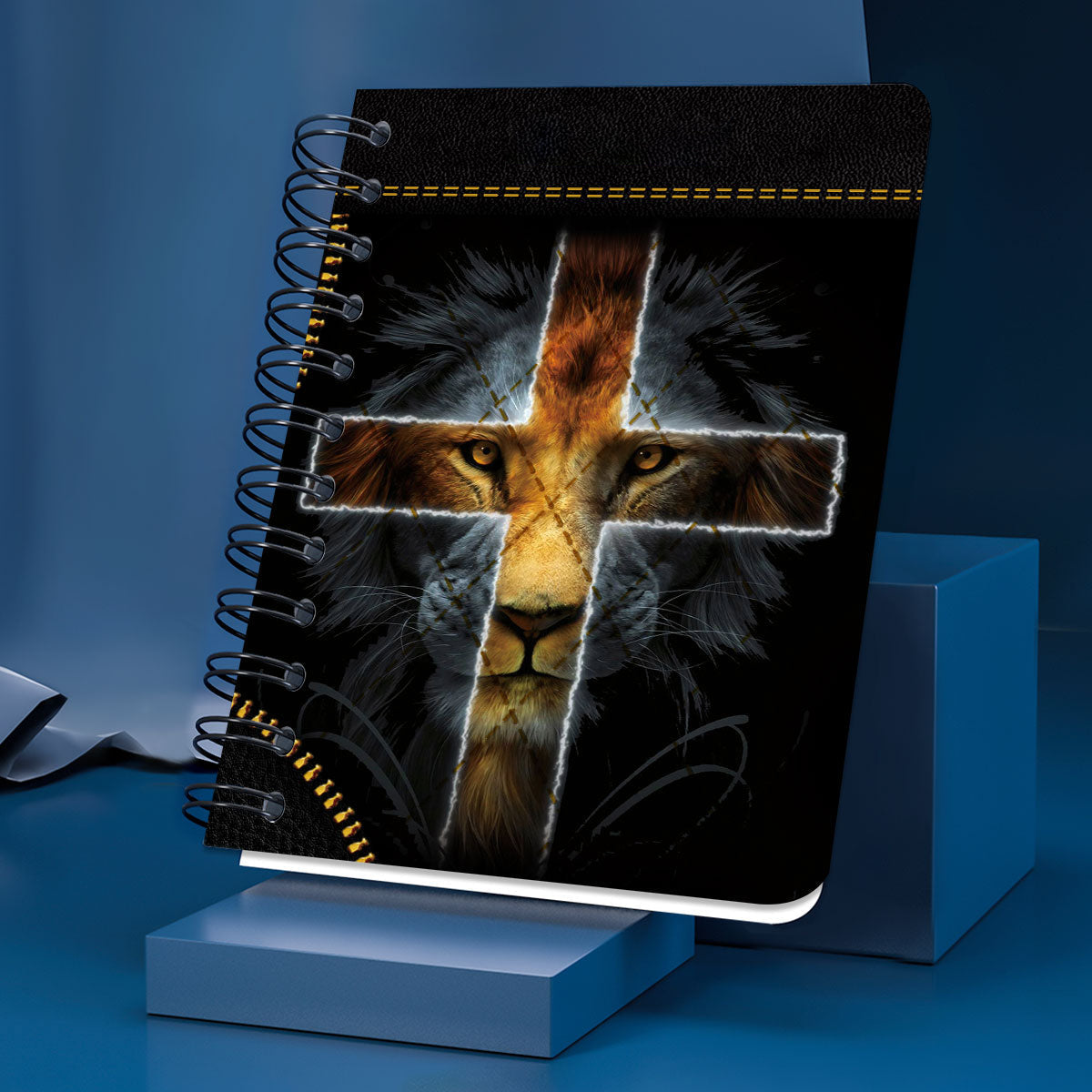 The Lion Of Judah Makes Lion Out Of Me Personalized Cross Spiral Journal, Christian Art Gifts Journal