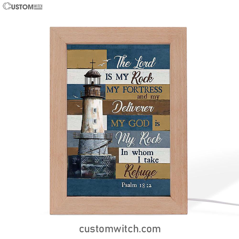 The Lord Is My Rock Lighthouse Wood Cross Frame Lamp Print - Inspirational Frame Lamp Art - Christian Art Home Decor