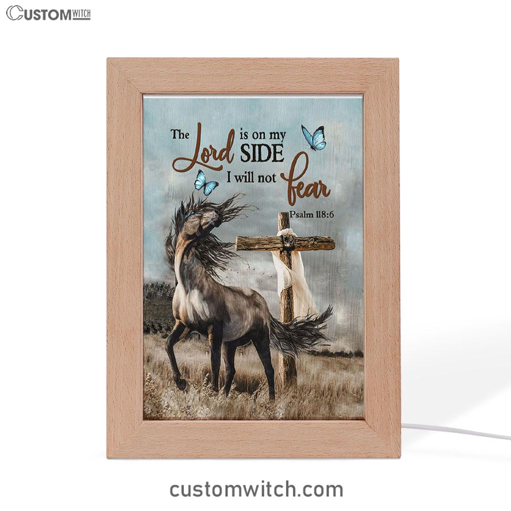 The Lord Is On My Side Horse Cross Frame Lamp Prints - Christian Decor - Bible Verse Wooden Lamp