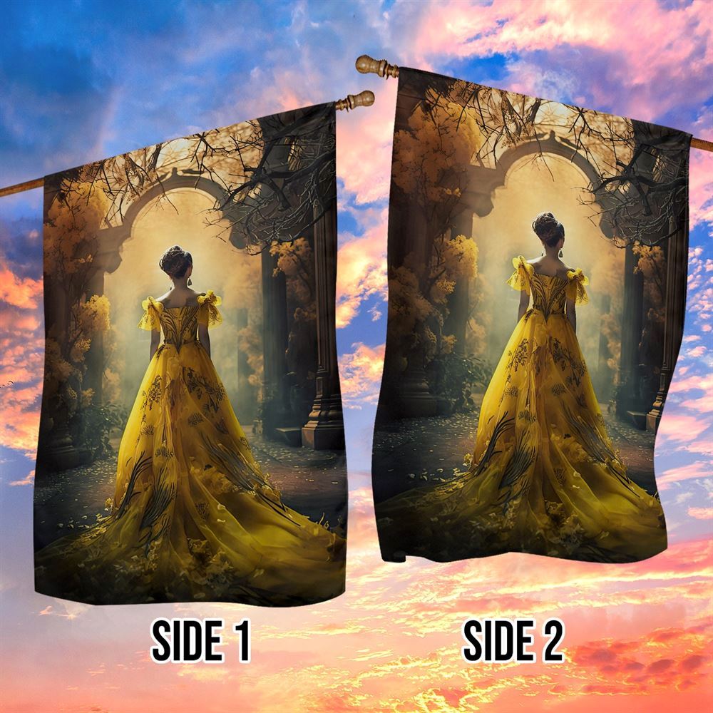 The Princess Stands In Front Of The Flower Gate Flag, Christmas Angel Garden Flag, Christmas Outdoor Decor Ideas