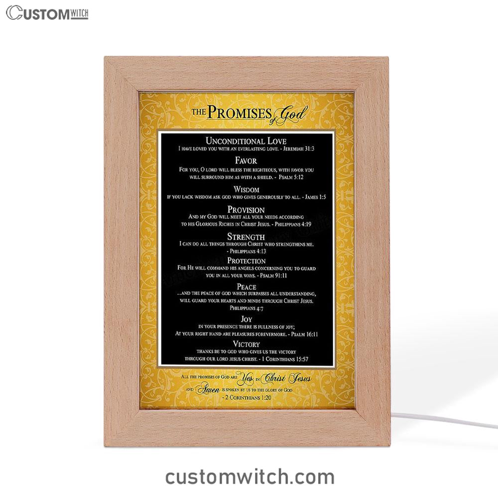 The Promises Of God Frame Lamp Art - 2 Corinthians 1 20 - Christian Night Light Decor