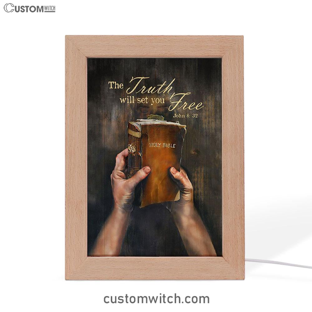The Truth Will Set You Free Frame Lamp Art - Christian Night Light - Bible Verse Wooden Lamp