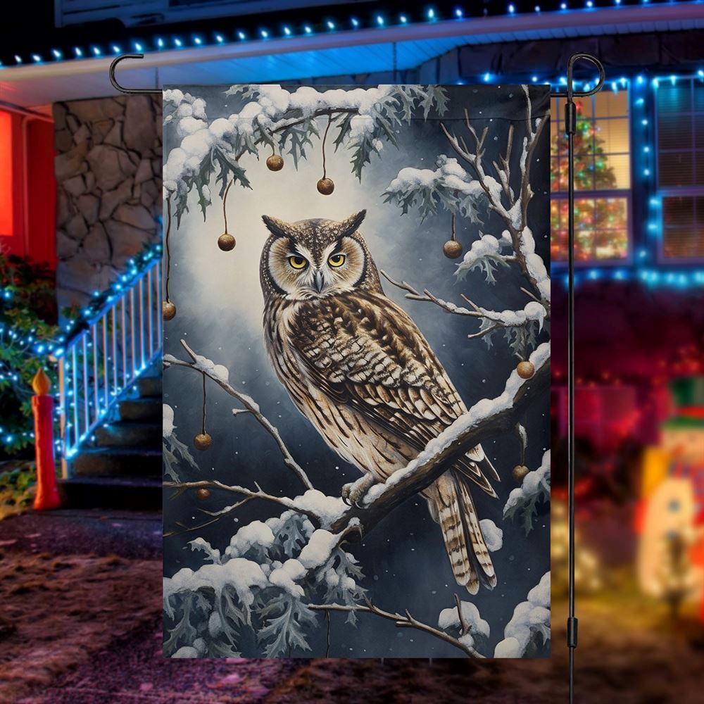 The Winter Owl's Gaze Flag, Christmas Garden Flag, Home Decor Accessories, Christmas Outdoor Decor Ideas