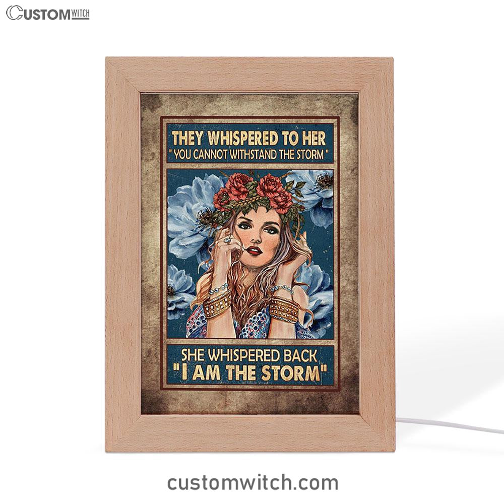 They Whispered To Her Hippie Girl Flower Wreath Frame Lamp Art - Christian Night Light - Bible Verse Wooden Lamp