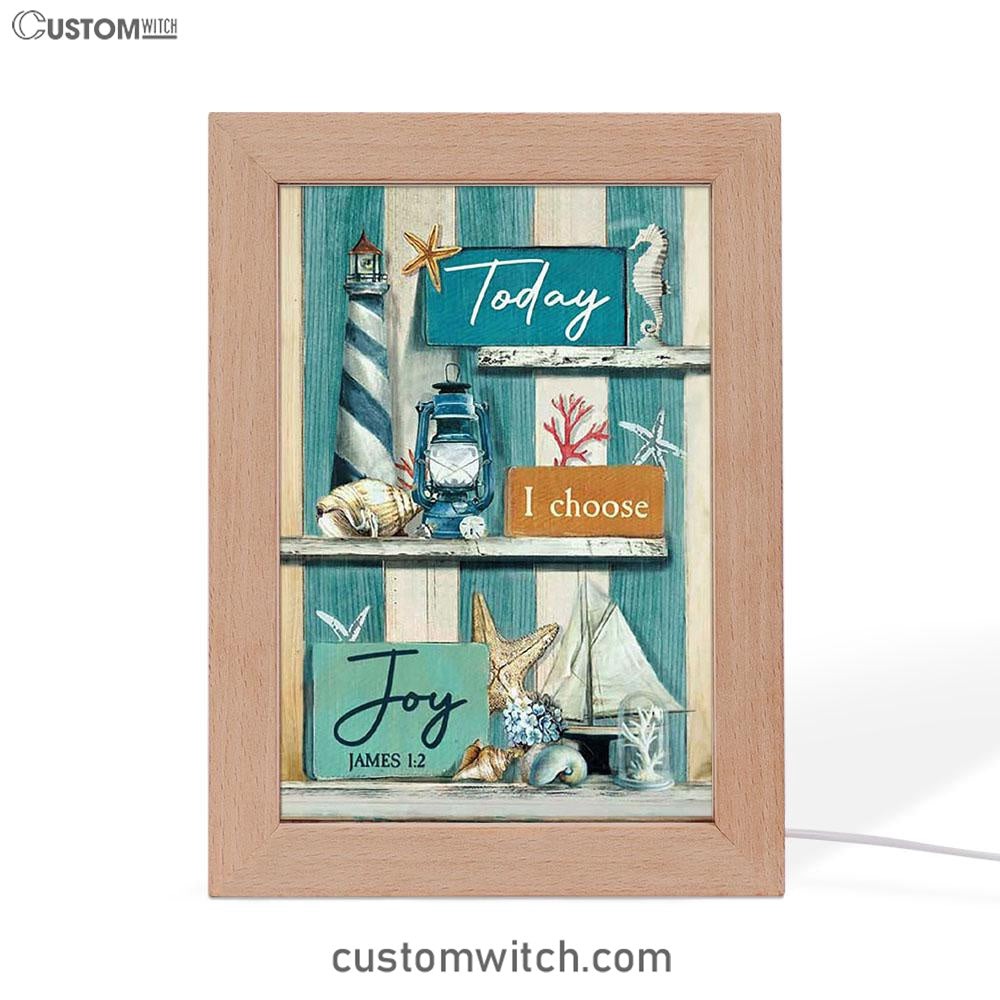 Today I Choose Joy Blue Background Frame Lamp Art - Christian Night Light - Bible Verse Wooden Lamp