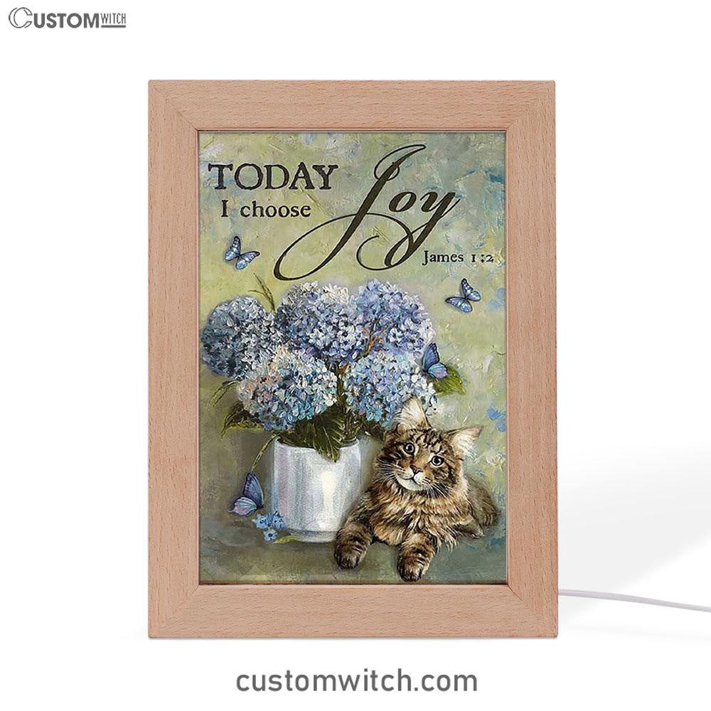 Today I Choose Joy Blue Hydrangea Pretty Cat Butterfly Frame Lamp Art - Bible Verse Wooden Lamp - Inspirational Art - Christian Home Decor