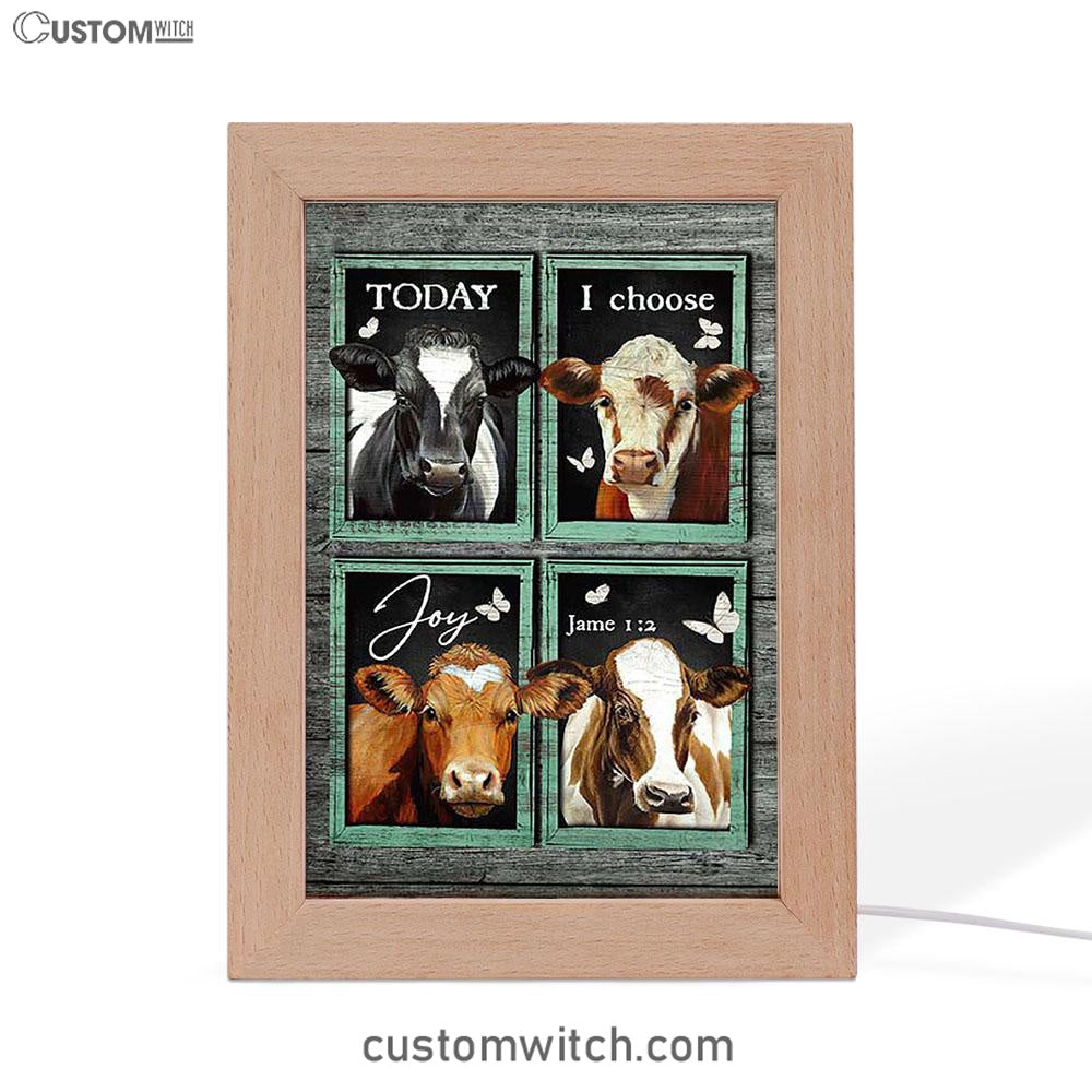 Today I Choose Joy Cow Mint Window Butterfly Frame Lamp Art - Bible Verse Wooden Lamp - Inspirational Art - Christian Home Decor