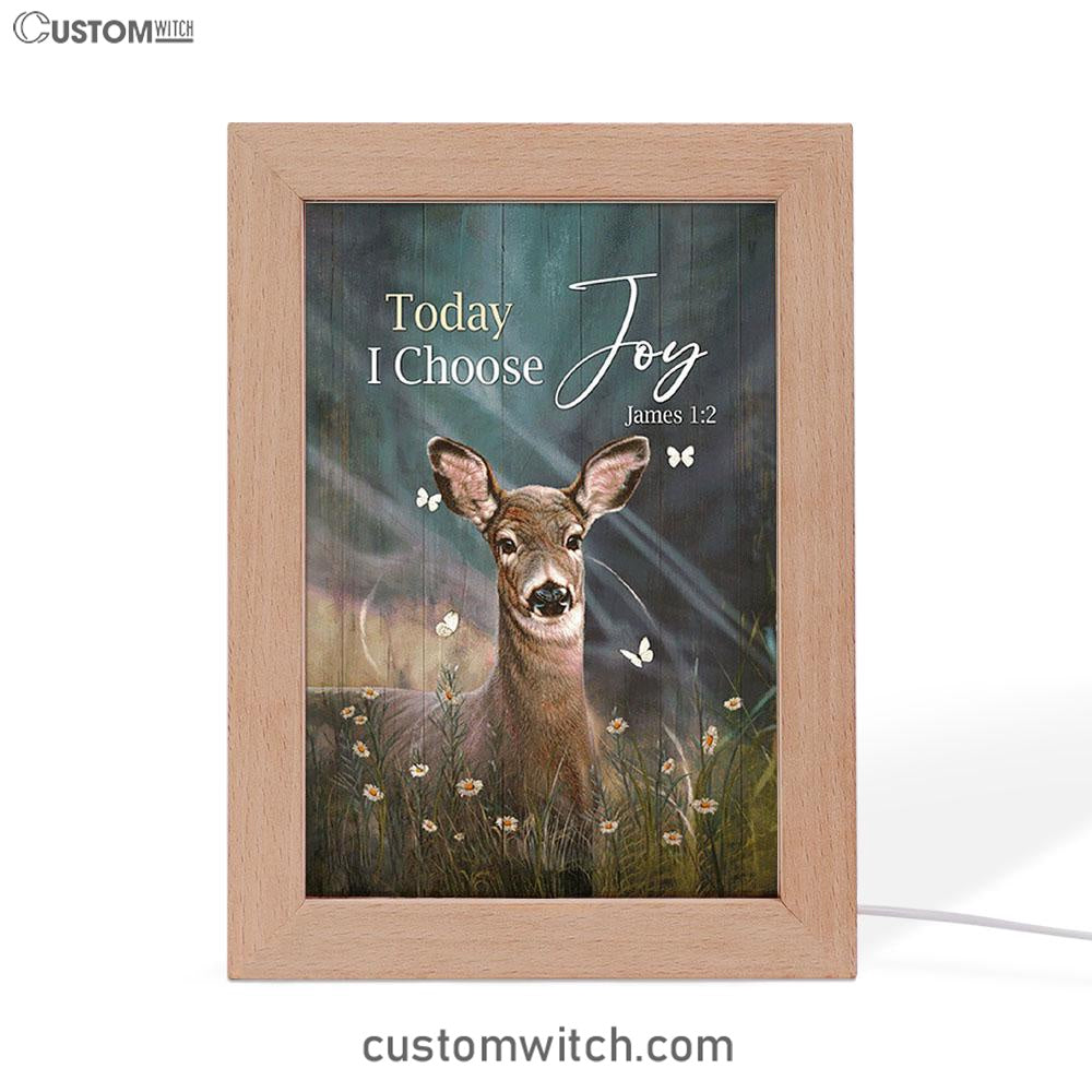 Today I Choose Joy Deer Butterfly Flower Field Frame Lamp Art - Bible Verse Wooden Lamp - Inspirational Art - Christian Home Decor