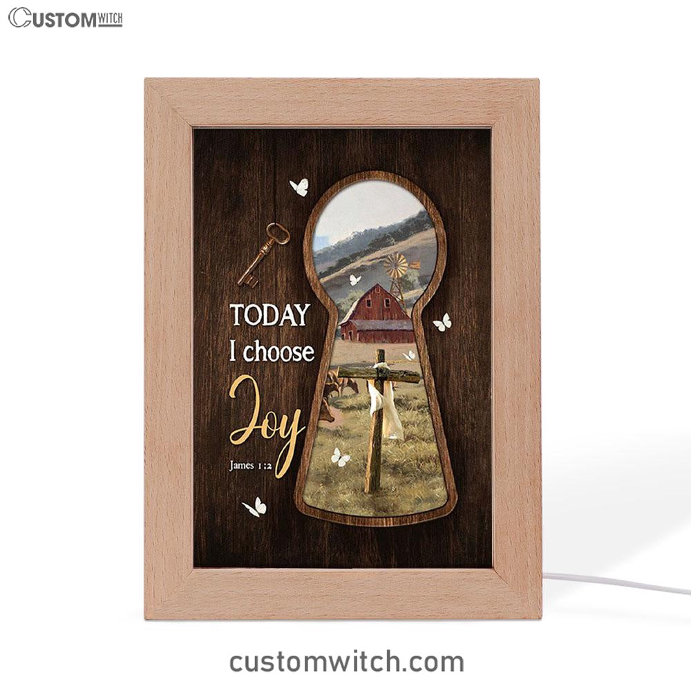 Today I Choose Joy Key Cross Symbol Green Meadow Land Frame Lamp Art - Christian Night Light - Bible Verse Wooden Lamp