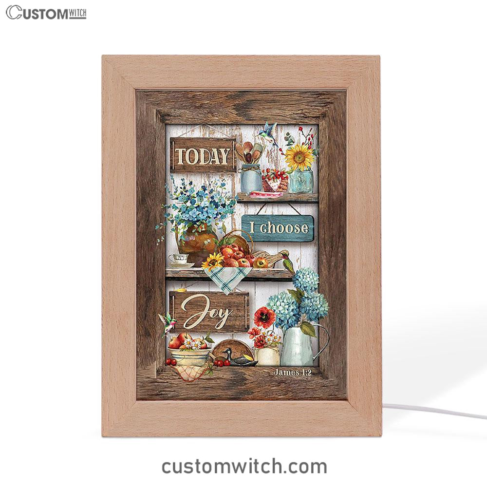 Today I Choose Joy Kitchen Blue Hydrangea Frame Lamp Art - Bible Verse Wooden Lamp - Inspirational Art - Christian Home Decor