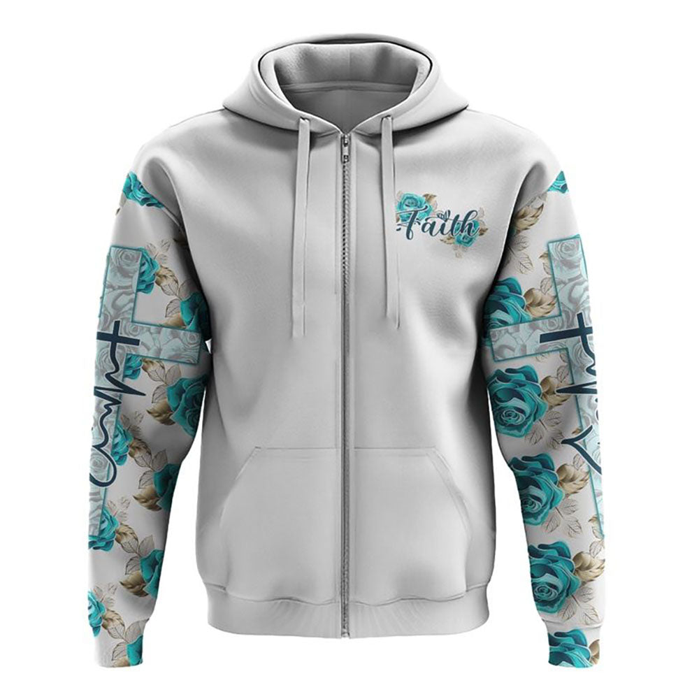 Turquoise Rose Faith All Over Print 3D Hoodie, Christian Hoodie, Christian Sweatshirt, Bible Verse Shirt