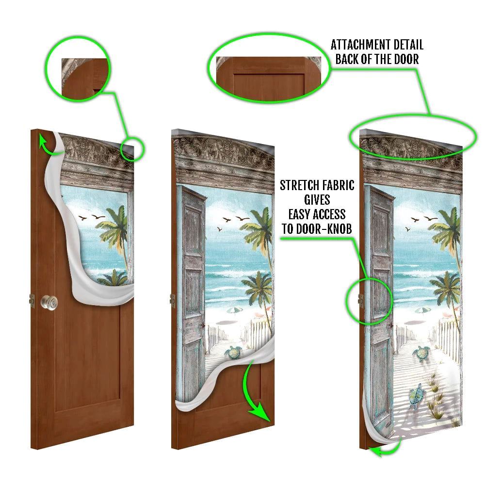 Turtle Beach Scene Door Cover, Unique Gifts Doorcover, Christmas Door Knob Covers, Christmas Outdoor Decoration
