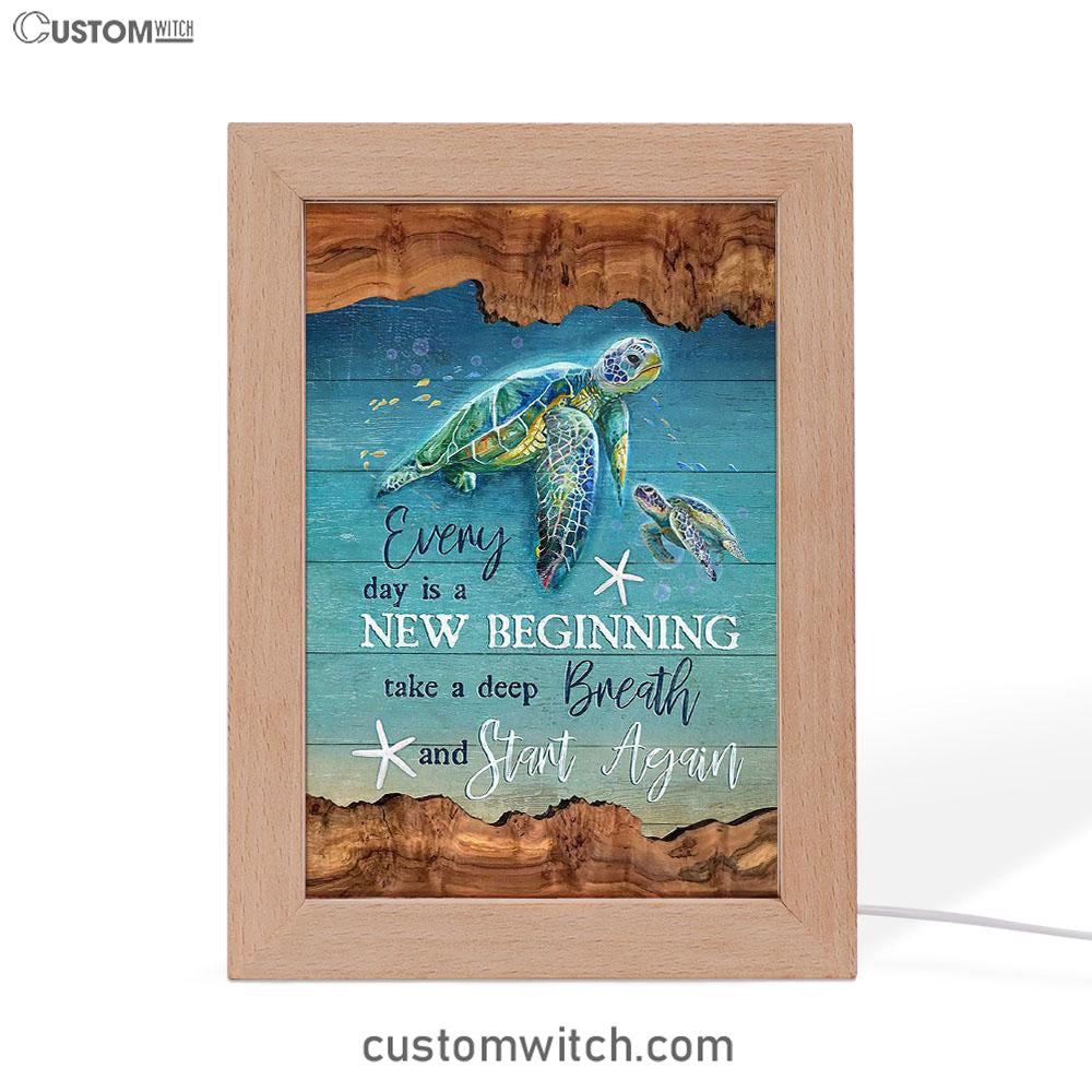 Turtle Under The Ocean Everyday Is A New Beginning Frame Lamp Art - Christian Art - Bible Verse Art - Religious Home Decor