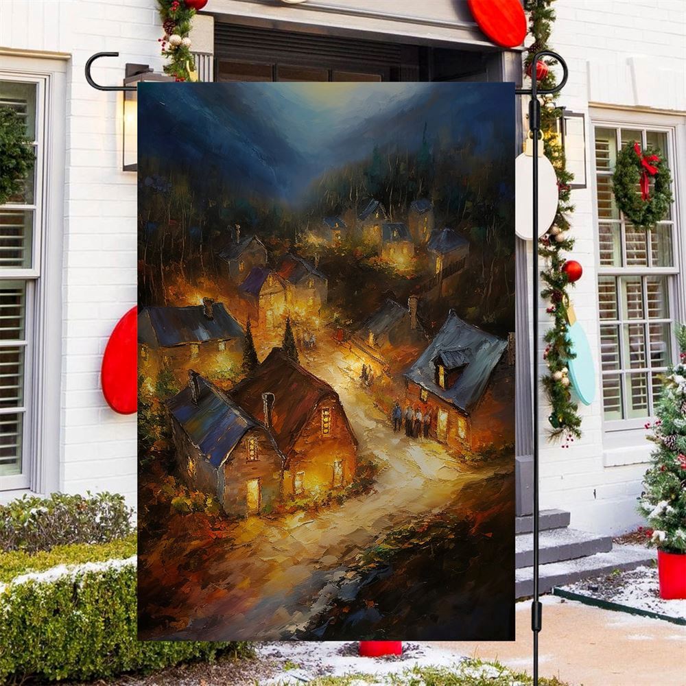 Twilight Descends On The Mountain Hamlet Flag, Christmas Garden Flag, Home Decor Accessories, Christmas Outdoor Decor Ideas