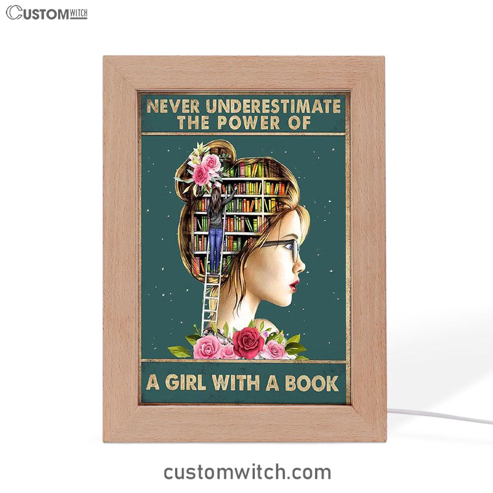 Underestimate A Girl With A Book Frame Lamp - Inspirational Class Art Decor - Decoration For Girls Bedroom